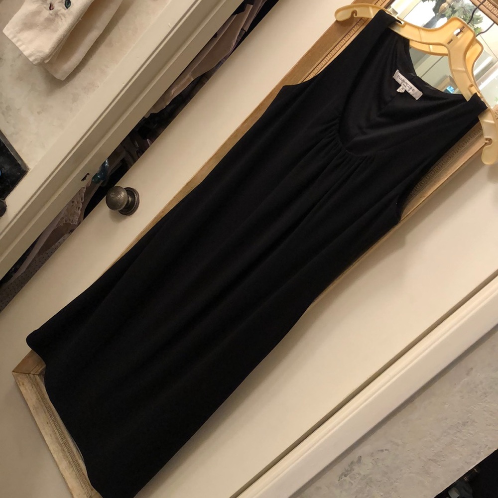 Evan Picone black stretch dress gathered round neckline sleeveless cocktail 💎LBD - Picture 3 of 7